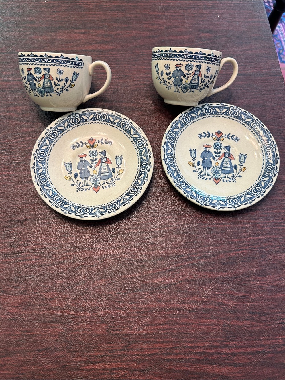 Johnson Bros Blue & Cream Vintage-Style Teacup & Saucer Set; Made in England